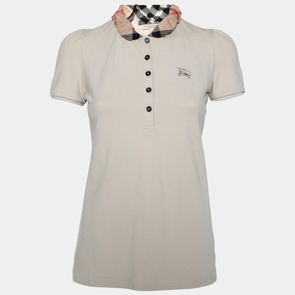 Burberry Beige Button Down Shirt with Check Collar